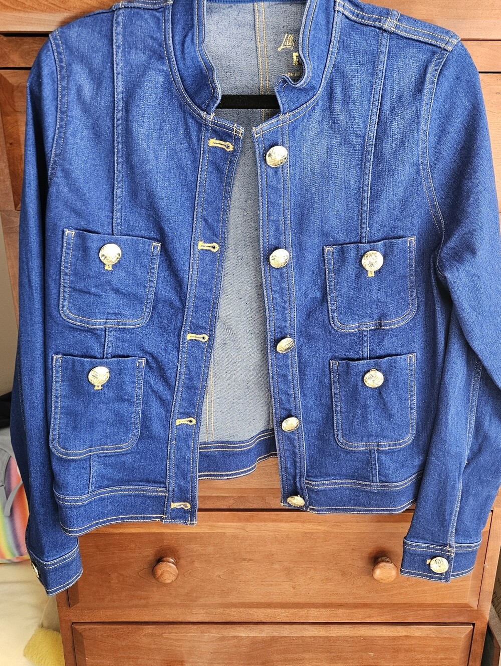 Lilly Pulitzer Dark Blue Denim Jacket with Gold Buttons